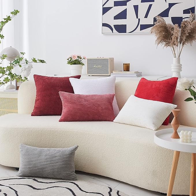 Home Brilliant Pillow Covers 18x18 Set of 2 Decor Striped Velvet Corduroy Decorative Pillow Cases Gift for Girl, 18 x 18 inch, Dry Rose Pink