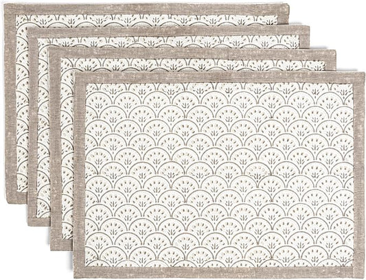 over&back Set of 4 Hand-Blocked Placemats - Colorful Dining Table Mat - Each Placemat is Unique - 100% Cotton - Machine Washable - Kitchen and Home Decor - Taupe Arch