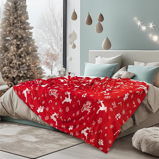 PAVILIA Premium Christmas Sherpa Throw Blanket | Christmas Decoration Gift, Fleece, Plush, Warm, Cozy Reversible Microfiber Holiday Blanket | Red Reindeer - 60x80 Twin