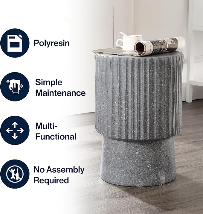 JONATHAN Y TBL1102A Louisa 19" Modern Art Deco Tambour Indoor/Outdoor Accent Table Minimalist, Contemporary, Bohemian, Mid-Century, Patio, Garden Room, Bathroom, Living Room, Gray Terrazzo Finish