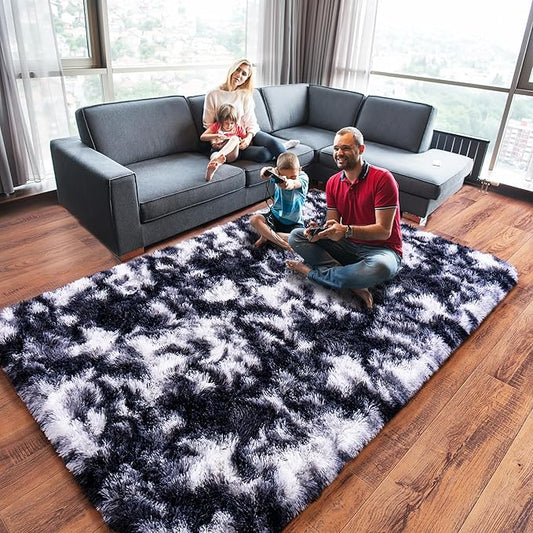 Rugs for Living Room 10x14, Soft Shaggy Modern Shag Area Rug for Bedroom, Upgrade Non-Slip Plush Fluffy Carpet for Kids Boys Girls Room Home Decor Aesthetic,Black and White