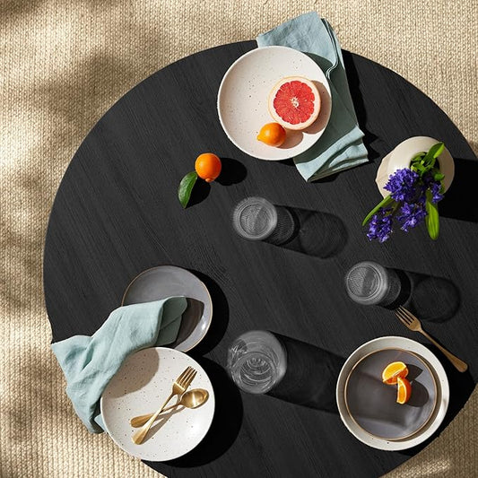 Best Choice Products Round 35.5in Dining Table for 4 w/Sturdy Wood Finish Steel Legs, Mid Century Modern, Space-Saving, Small Space Circle Dinette for Home, Kitchen, Apartment - Black