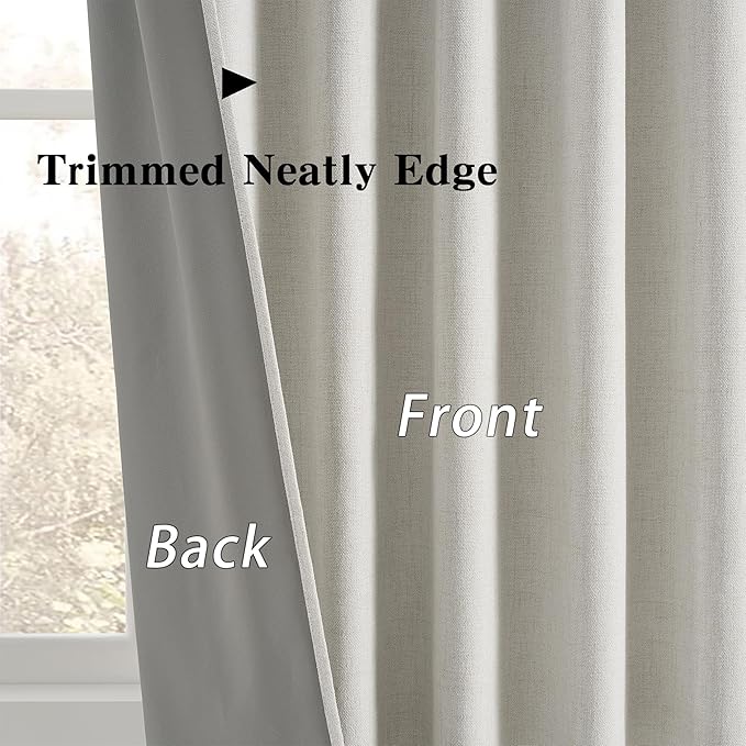 RAIN CITY 94 Inch Long Black Out Curtains 2 Panels Custom Drapery Neutral Blackout Pleated Ceiling Track Curtain for Dining Room Linen Textured Back Tab with Hooks 50"x94"