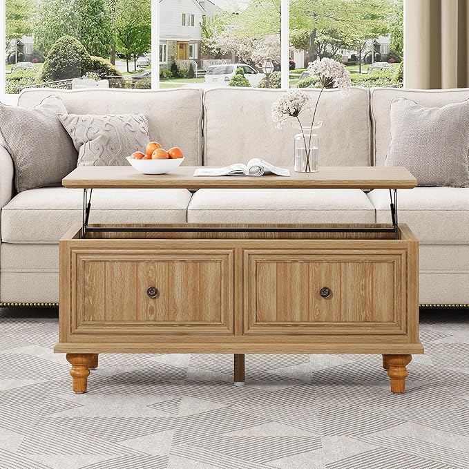 Lift Top Coffee Table for Hidden Compartment, 39" Wood Rectangular Center Table with Lift Tabletop, Sturdy Space-Saving Dining Table for Living Room Home Office Small Space (Natural)