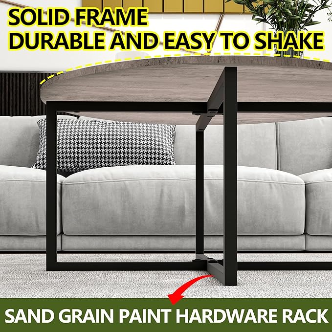 HOMERECOMMEND Round Coffee Table Nesting Tables for Living Room Tea Desk with Black Metal Legs Tea Table Balcony End Sofa Table Study,Black+Grey