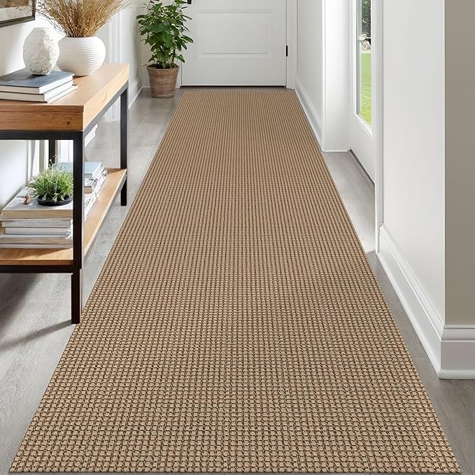 IOHOUZE Washable Runner Rug 3x12 Non Slip Rubber Backed Extra Long Hallway Runner Entryway Runner Indoor, Kitchen Rugs Woven Cotton Floor Carpet for Hall Entrance Stair, Orange/Tan/Brown