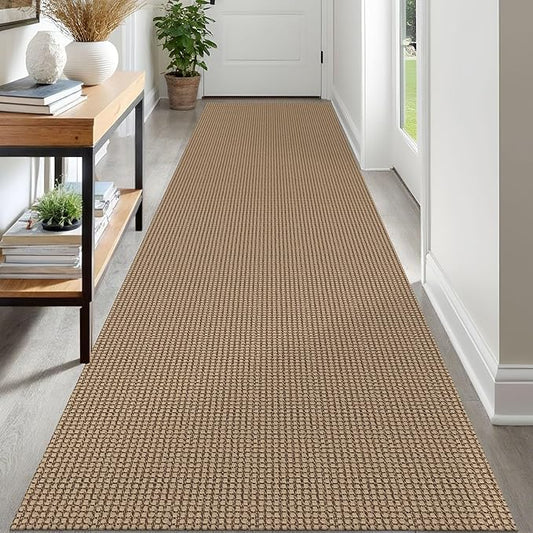 IOHOUZE Washable Runner Rug 3x12 Non Slip Rubber Backed Extra Long Hallway Runner Entryway Runner Indoor, Kitchen Rugs Woven Cotton Floor Carpet for Hall Entrance Stair, Orange/Tan/Brown