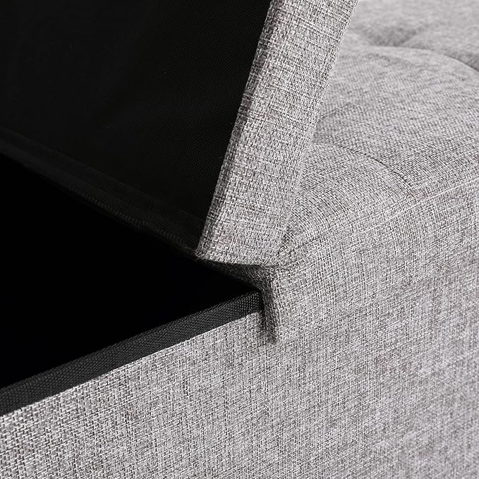 Cuyoca 45.3 Inches Foldable Seat Footrest Shoe Bench End of Bed Storage with Flipping Lid, 166L Upholstered Tufted Bench, Linen Fabric Grey