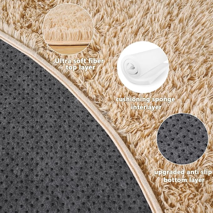 4'x4' Beige Round Rug for Bedroom, Ultra Soft Fluffy Circle Rug for Kids Girls Boys Room, Cute Shag Rugs for Living Room Playroom Tent Castle Home Decor Rug