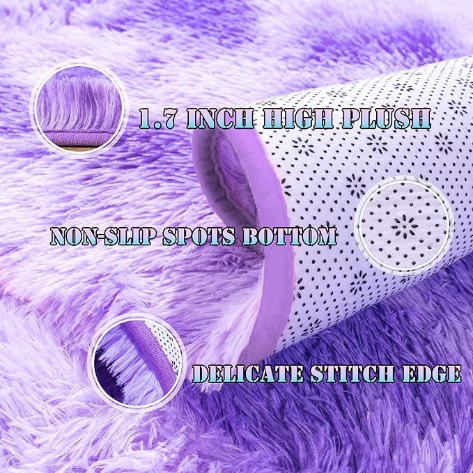 Ultra Fluffy Area Rugs for Living Room Bedroom, 6x9 Fuzzy Large Living Room Rugs, Thick Shag Rug for Dorm, Soft Non Slip Kids Girls Boys Rug for Home Decor Aesthetic, Tie-Dyed Purple