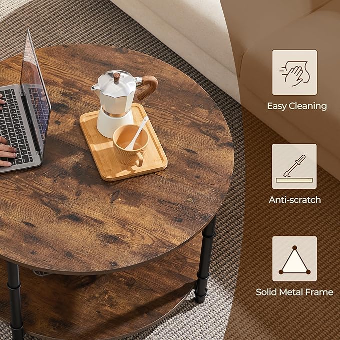 Yaheetech Round Coffee Table with Storage Shelf, 2 Tier Wood Coffee Table for Living Room Modern Accent Center Tables with Easy Assembly 31.5 x 18 Inches