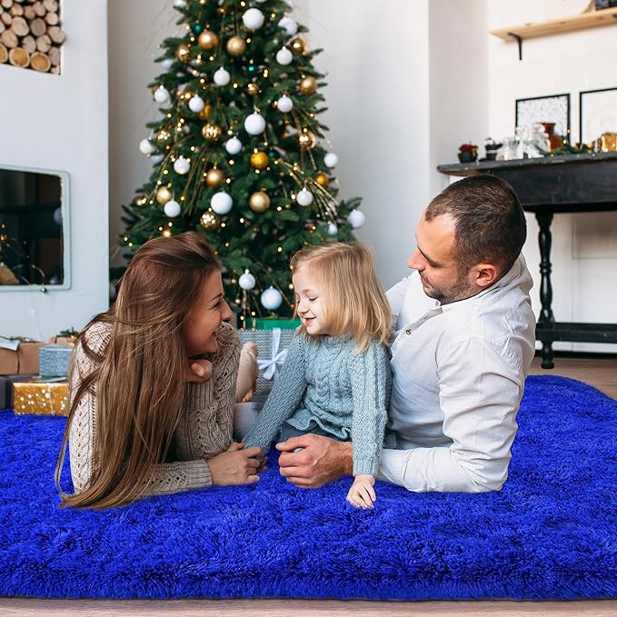 8x10 Large Area Rugs for Living Room, Ultra Fluffy Shag Rug for Bedroom, Modern Plush Soft Carpet for Girls Boys Kids Room Dorm Fuzzy Non Slip Rug for Home Decor Aesthetic, Royal Blue