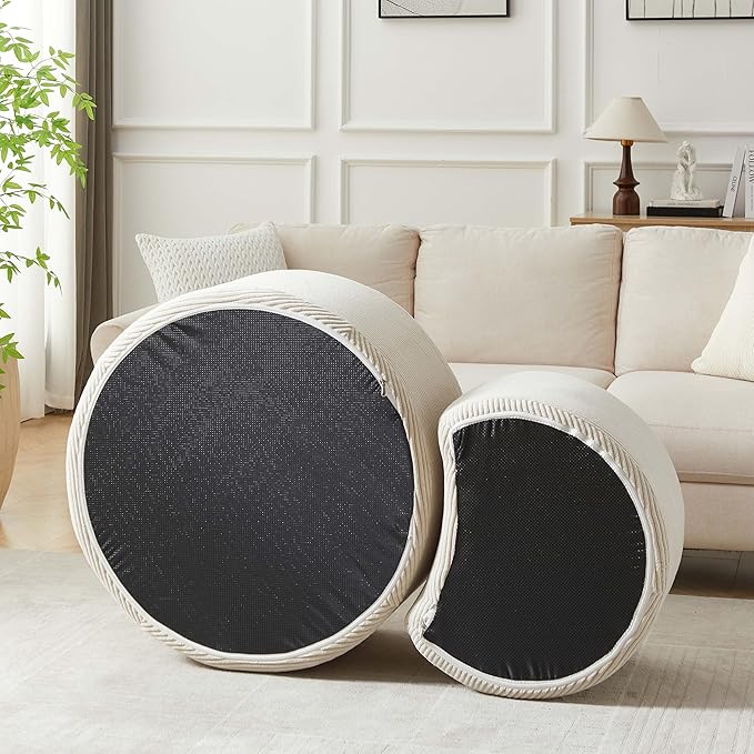 WILLIAMSPACE 50" Foam Nesting Coffee Table Set of 2, Modern Upholstered Round Center Tables for Living Room, Accent Side Tea Table Ottoman, No Assembly - Beige