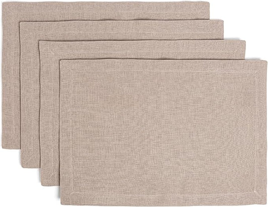 Over&Back Set of 4 Washed 100%-Linen Woven Placemats - Colorful Dining Table Mat - Machine Washable - Kitchen and Home Decor - Taupe