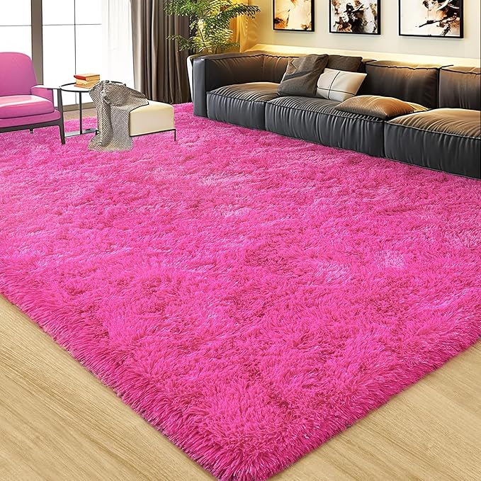 Ultra Fluffy Rug for Living Room Bedroom, 5x7 Fuzzy Large Area Rug for Living Room, Plush Soft Shag Carpet for Girl Boy Kids, Non Slip Rug Modern Indoor Home Decor Aesthetic, Hot Pink
