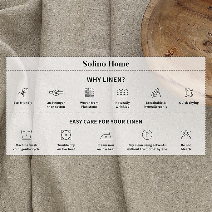 Solino Home Linen Table Runner 36 Inches - 100% Pure Linen Light Natural Table Runner 14 x 36 Inch Ideal for Dresser and Coffee Tables - Fall, Autumn, Thanksgiving, Holiday - Athena