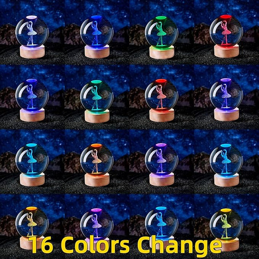 Ballet Crystal Ball Lamp with LED Wooden Base, 16 Colors Change & Remote Control Crystal Ball Dance Night Light, Upgraded 3.15 Inch Glass Light, Dancer Gift for Kids Wife Girlfriend (Ballet)