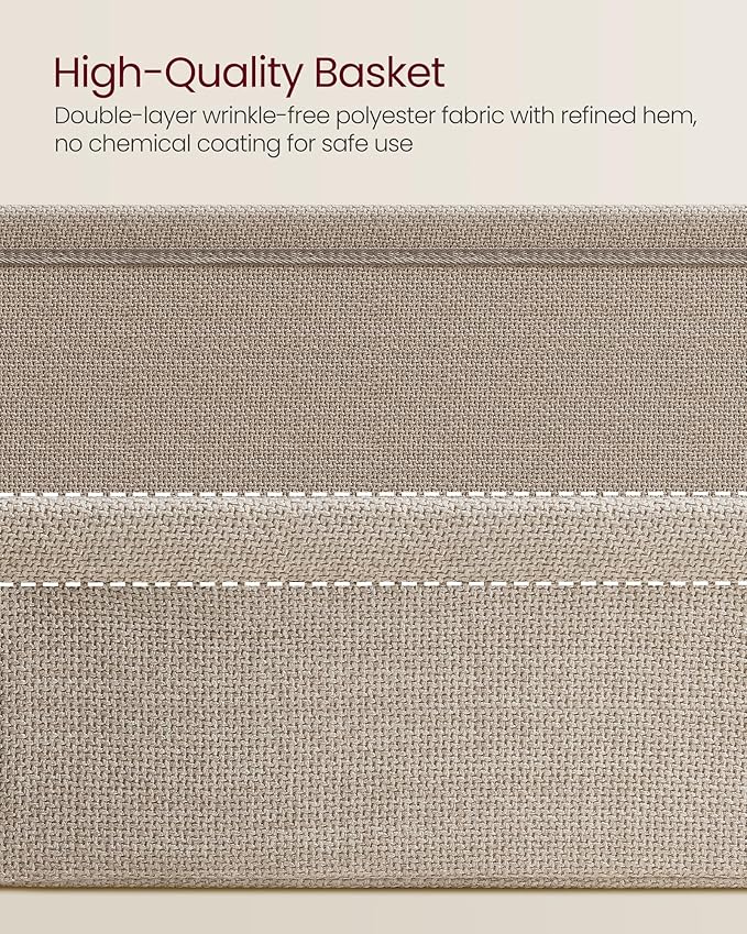 VASAGLE LILEA Collection - Side End Table with Fabric Basket, Modern Nightstand, Square Bedside Table, for Living Room, Bedroom, Matte White and Camel Brown ULET229W10