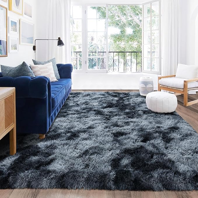 Rugs for Living Room 5x7, Soft Shaggy Modern Shag Area Rug for Bedroom, Upgrade Non-Slip Plush Fluffy Carpet for Kids Boys Girls Room Home Decor Aesthetic, Blue Grey