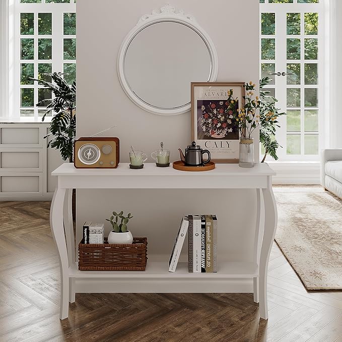 ChooChoo 47 Inch Narrow Console Table, Chic Accent Sofa Table, Entryway Table, White
