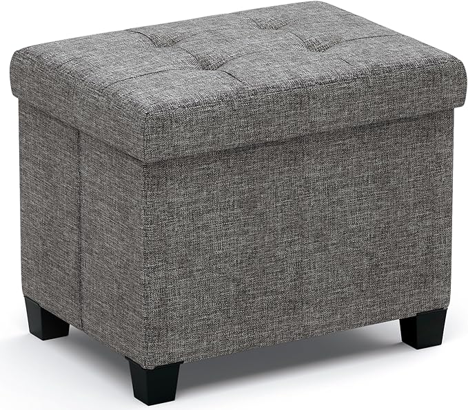 Ornavo Home Storage Ottoman Small Rectangle Ottoman with Legs, Foot Rest Stool Seat, Load up to 600 LB, for Living Room, Bedroom, Home Office, Dorm - 12 x 16 x 12, Dark Gray