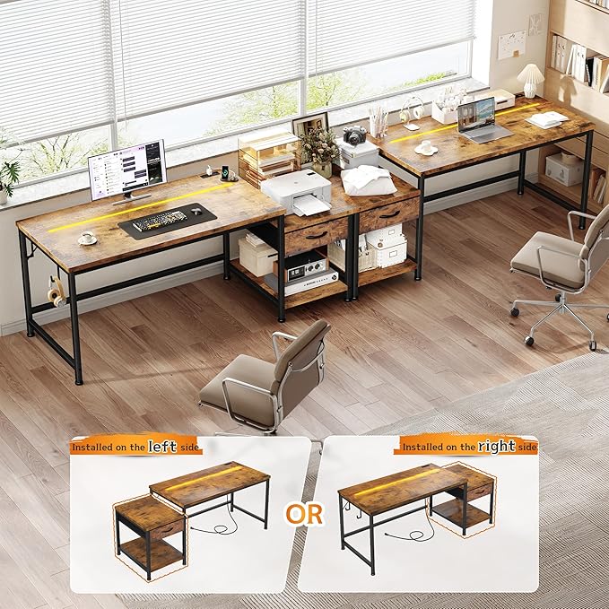 Computer Desk with Printer Shelf & Storage Shelves,56 Inch Gaming Desk with LED Lights & Power Outlet,Office Desk with Headphone Hook,Reversible Corner Desk for Small Space,Carbon