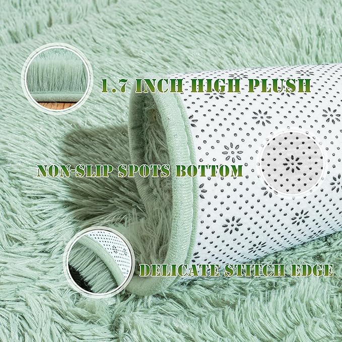 Ultra Fluffy Rug for Living Room Bedroom, 5x7 Fuzzy Large Area Rug for Living Room, Plush Soft Shag Carpet for Girl Boy Kids, Non Slip Rug Modern Indoor Home Decor Aesthetic, Sage Green