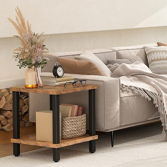 Large End Table Square Side Table Modern Sofa Table 20 Inch Industrial Coffee Table NightStand with 2-Tier Storage Shelf for Living Room Bedroom Rustic Brown MLBZ06R