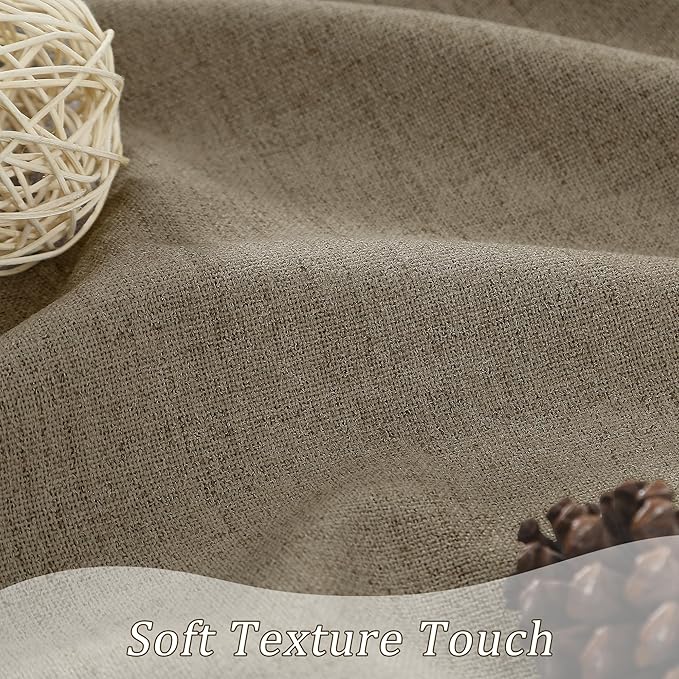 Linen Brown Room Darkening Curtains for Living Room,Pinch Pleated Back Tab Drapes with Hooks,Linen Burlap Thermal Insulated Noise Reducing Window Curtain Panels for Bedroom,W50 x L96, 2 Panels