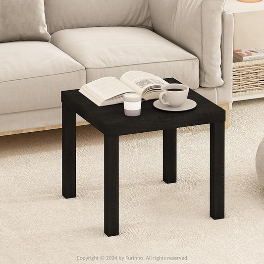 Furinno Classic Coffee Table, Square Modern Coffee Table with 1.8" Thick Tabletop, Side Table with 4 Legs, for Living Room, Bedroom, Home Office, Black