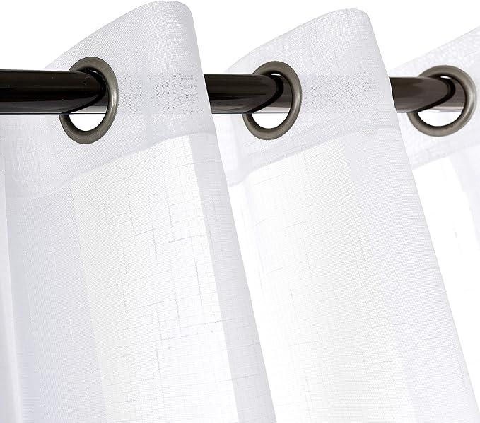 Sheer Curtains Faux Linen Semi Voile Light Filtering Drapes Pair for Bedroom Living Room, Set of 2 Grommet Top Window Curtain Panels (Each 54 x 84 Inch, White)