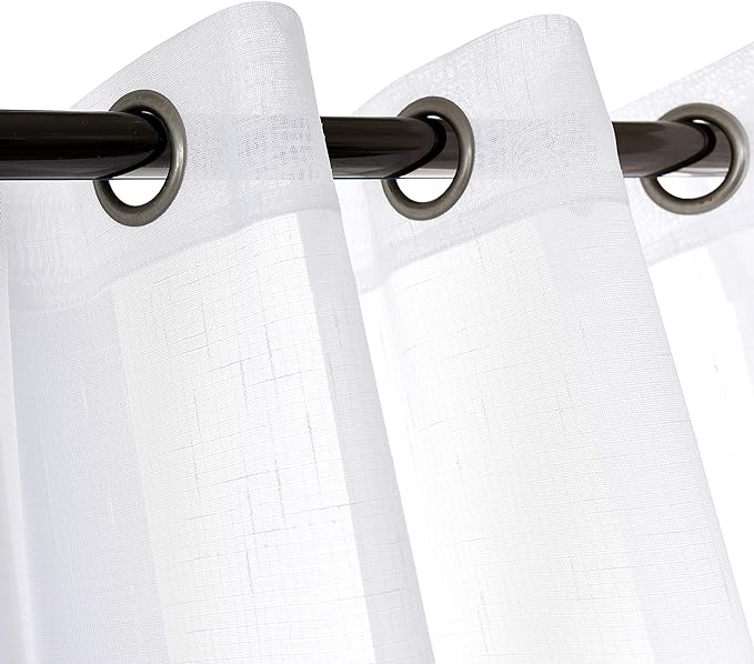 Sheer Curtains Faux Linen Semi Voile Light Filtering Drapes Pair for Bedroom Living Room, Set of 2 Grommet Top Window Curtain Panels (Each 54x108 Inch, White)