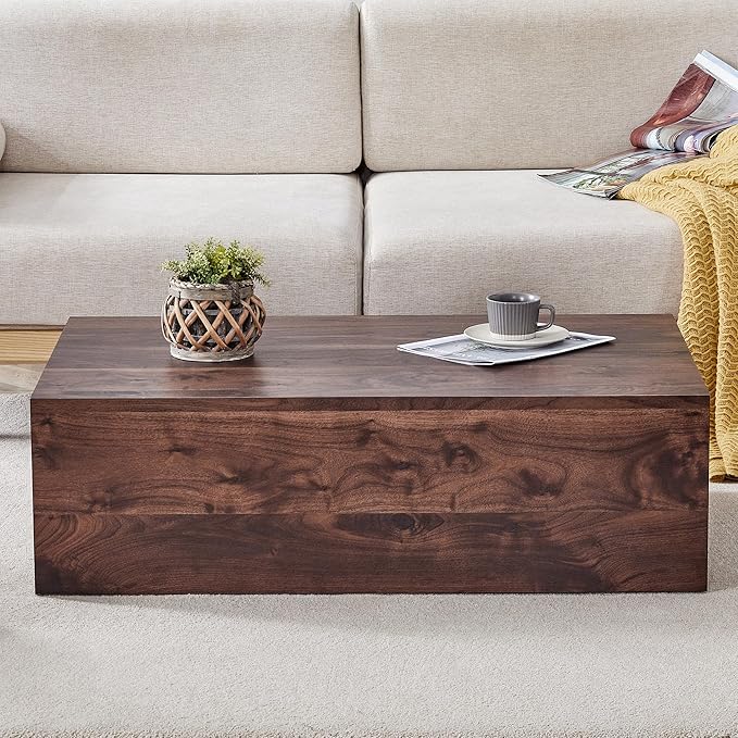 39.3" Rectangular Wood Coffee Table, Modern Coffee Tables in Walnut Wood Finish for Living Room, Contemporary No Assembly Center Wooden Cocktail Table for Bedroom, Reception Room