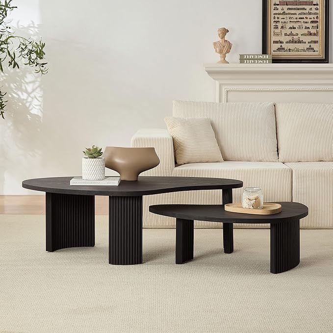 Modern Nesting Coffee Table Set of 2 for Living Room,Irregular Shape End Side Tables for Office,Easy Assembly,Black