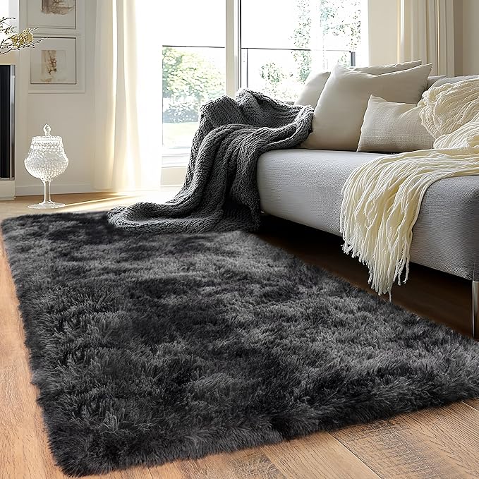 Runner Rugs for Bedroom 2x6 Rug Runners for Hallways Non Slip Soft Shag Bedside Rug, Fluffy Area Rug Throw Rugs for Living Room, Floor Carpet Runner for Nursery Kids Dorm, Dark Grey