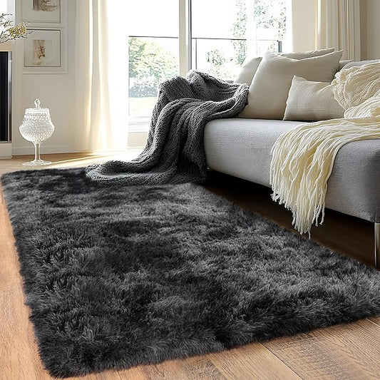 Runner Rugs for Bedroom 2x6 Rug Runners for Hallways Non Slip Soft Shag Bedside Rug, Fluffy Area Rug Throw Rugs for Living Room, Floor Carpet Runner for Nursery Kids Dorm, Dark Grey