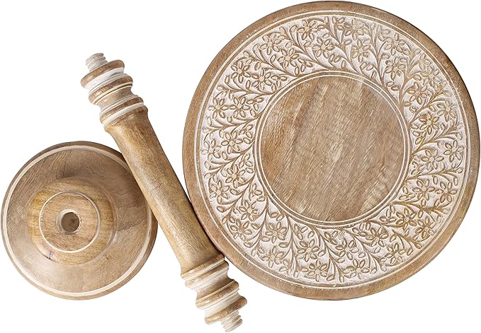 Wooden Pillar Round End Table, Modern Round Wooden Coffee Table, Living Room Rustic Side End Table for Magazines, Books, Plants & Perfect for Christmas Decoration -18x22 Inch White Wash