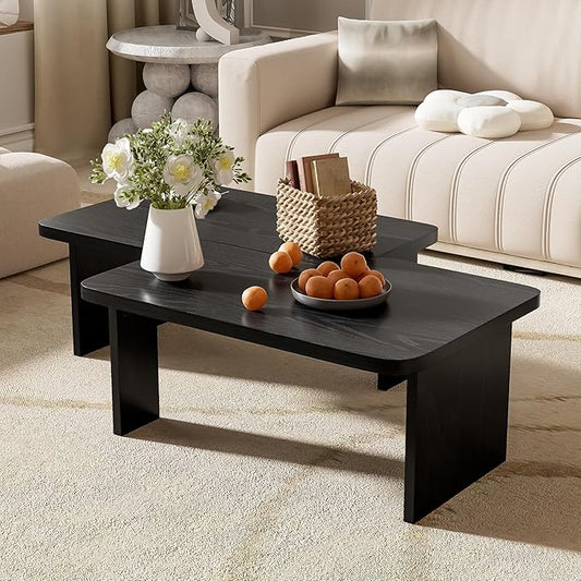 Modern Minimalist Coffee Table Set, Rectangular Modular Splicing Design, MDF Top & Wood Grain Veneer, Multifunctional Combination Center Table for Living Room,Black