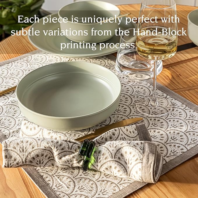 over&back Set of 4 Hand-Blocked Placemats - Colorful Dining Table Mat - Each Placemat is Unique - 100% Cotton - Machine Washable - Kitchen and Home Decor - Taupe Arch