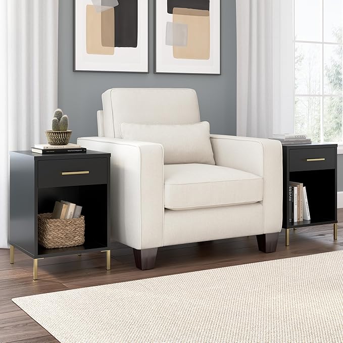 Bush Home Essence End Table with Drawer, Living Room and Bedroom Furniture, Essence Collection, Black Stipple