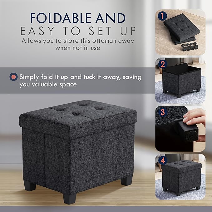 Ornavo Home Storage Ottoman Small Rectangle Ottoman with Legs, Foot Rest Stool Seat, Load up to 600 LB, for Living Room, Bedroom, Home Office, Dorm - 12 x 16 x 12, Black