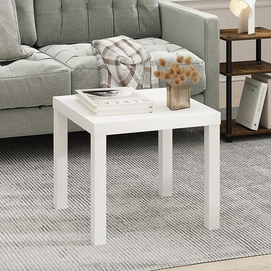 Furinno Classic Coffee Table, Square Modern Coffee Table with 1.8" Thick Tabletop, Side Table with 4 Legs, for Living Room, Bedroom, Home Office, White