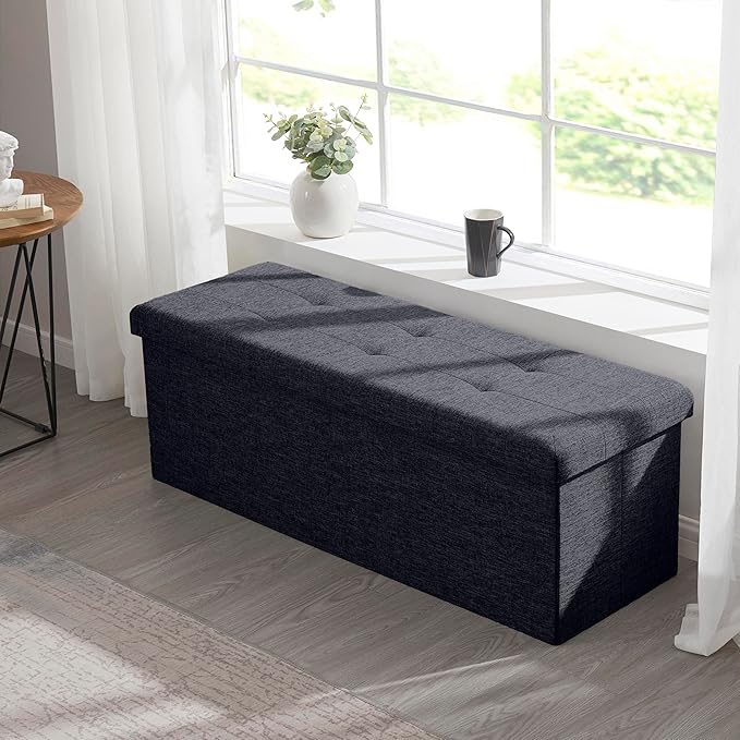 Ornavo Home 43 Inch Folding Storage Ottoman, Long Large Storage Ottoman Chest, Foot Rest Stool, Bedroom Bench - (Black)