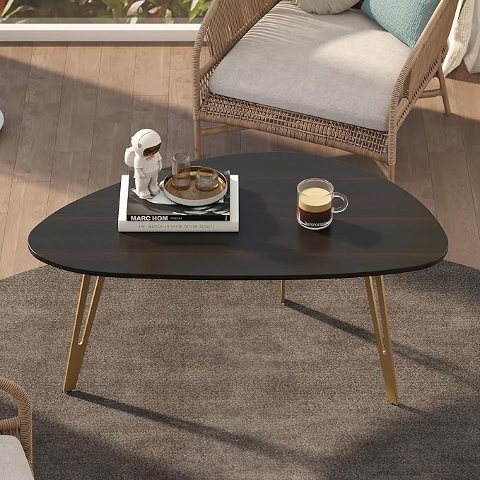 Manora Simple Dark Brown Oval Wood Coffee Table, Modern Tea Table for Living Room or Office, Cute Small Center Table for Compact Space