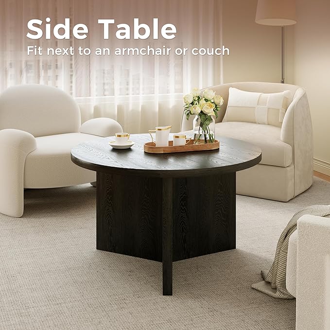 Luoxiao 27.5'' Coffee Table for Small Space, Minimalist Modern Table for Living Room, Durable & Sturdy Small Round End Table with Adjustable Feet Pads, Black