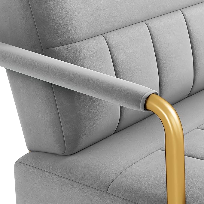 Yaheetech 30" W Accent Chair Velvet Oversized Armchair Living Room Chair with Golden Frame & Cozy Pillow for Living Room, Bedroom, Office Light Gray