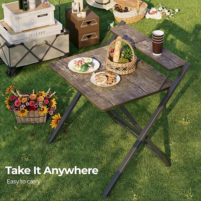 GreenForest No Assembly Folding Desk, 2-Tier Compact Computer Desk with Shelf, 30 inch Space Saving Foldable Table for Home Office, Dorm or Apartment, Portable Collapsible Sturdy Laptop Desk, Brown