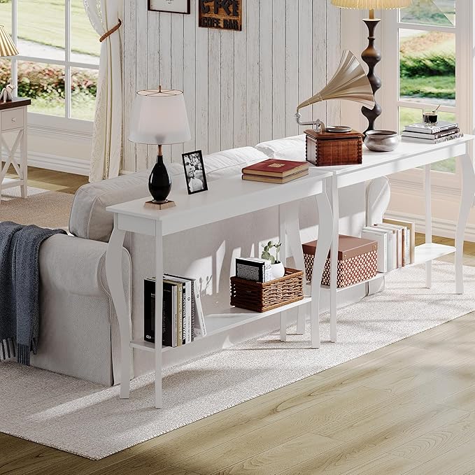 ChooChoo 47 Inch Narrow Console Table, Chic Accent Sofa Table, Entryway Table, White