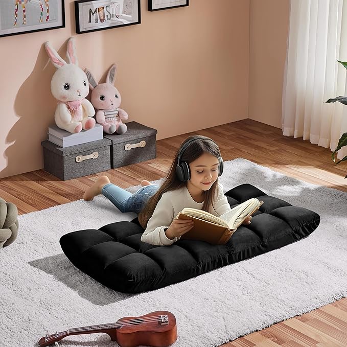 Yaheetech Floor Chair, Meditation Chair with Back Support Gaming Floor Lounger with 14 Adjustable Position for Adult, Black