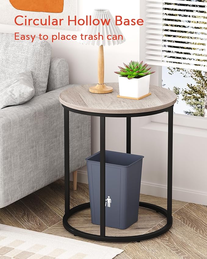 Yusong Round End Table, 20" Accent Small Side Table Nightstand Modern Bedside Table for Living Room Bedroom Office Small Spaces, Grey